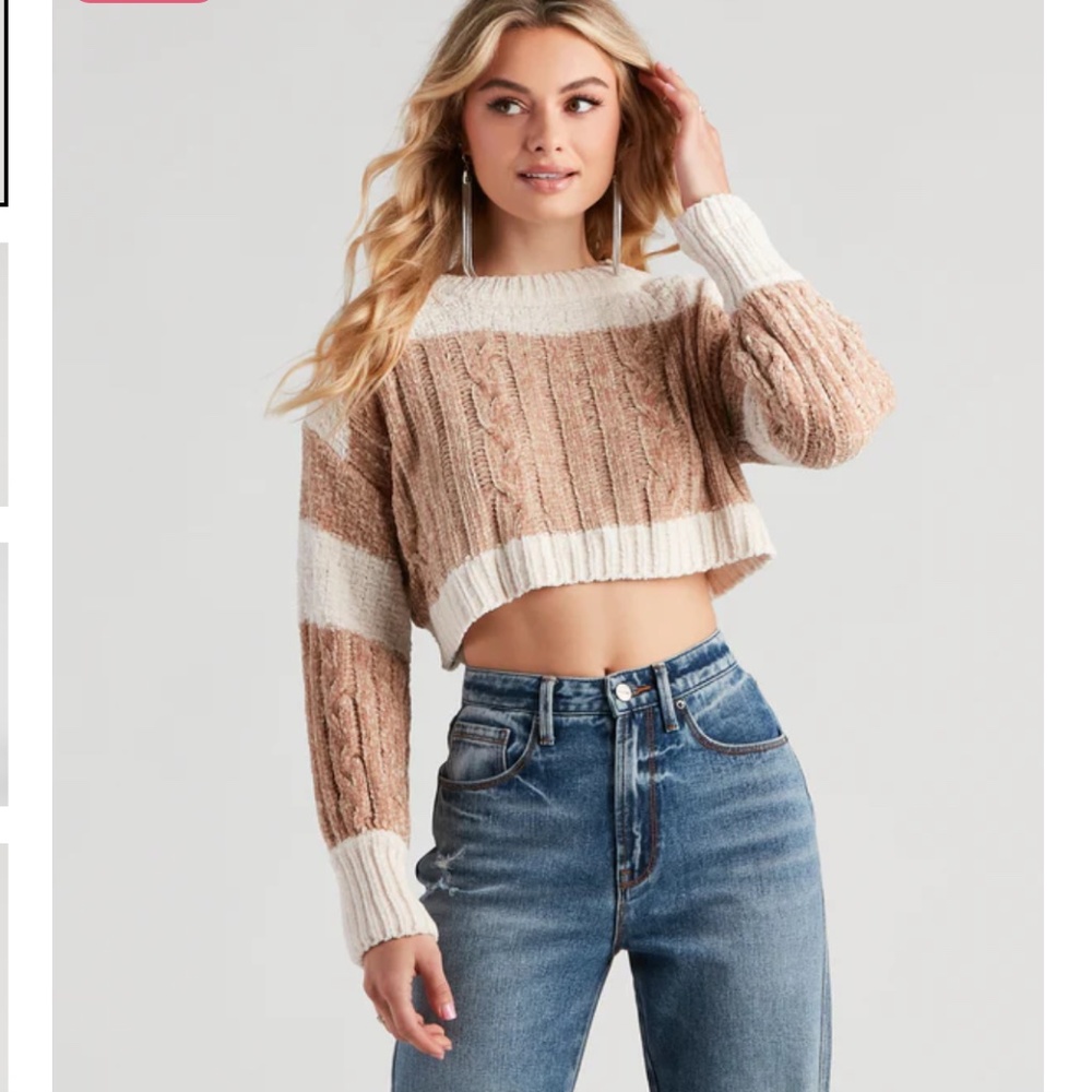 Style Knit Right Color block Cropped Chenille Sweater